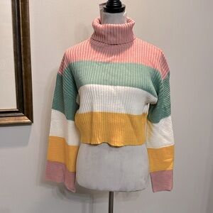 Awoo stripped ribbed cropped turtleneck NWT S
